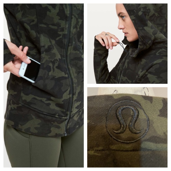 Lululemon Scuba Hoodie IV Sweatshirt Gator Green Camo Thumbholes Zip Jacket sz 6 - Picture 2 of 10
